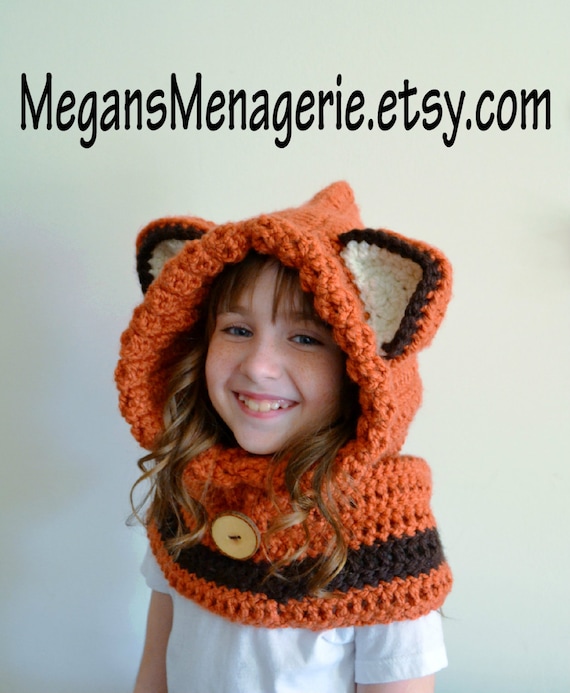 Fox Hat - Fox Hoodie - Fox Cowl - Animal Hat - Hooded Scarf - Crochet Hoodie - Chunky Crochet Hat - Animal Scarf - Christmas Gift for Kids