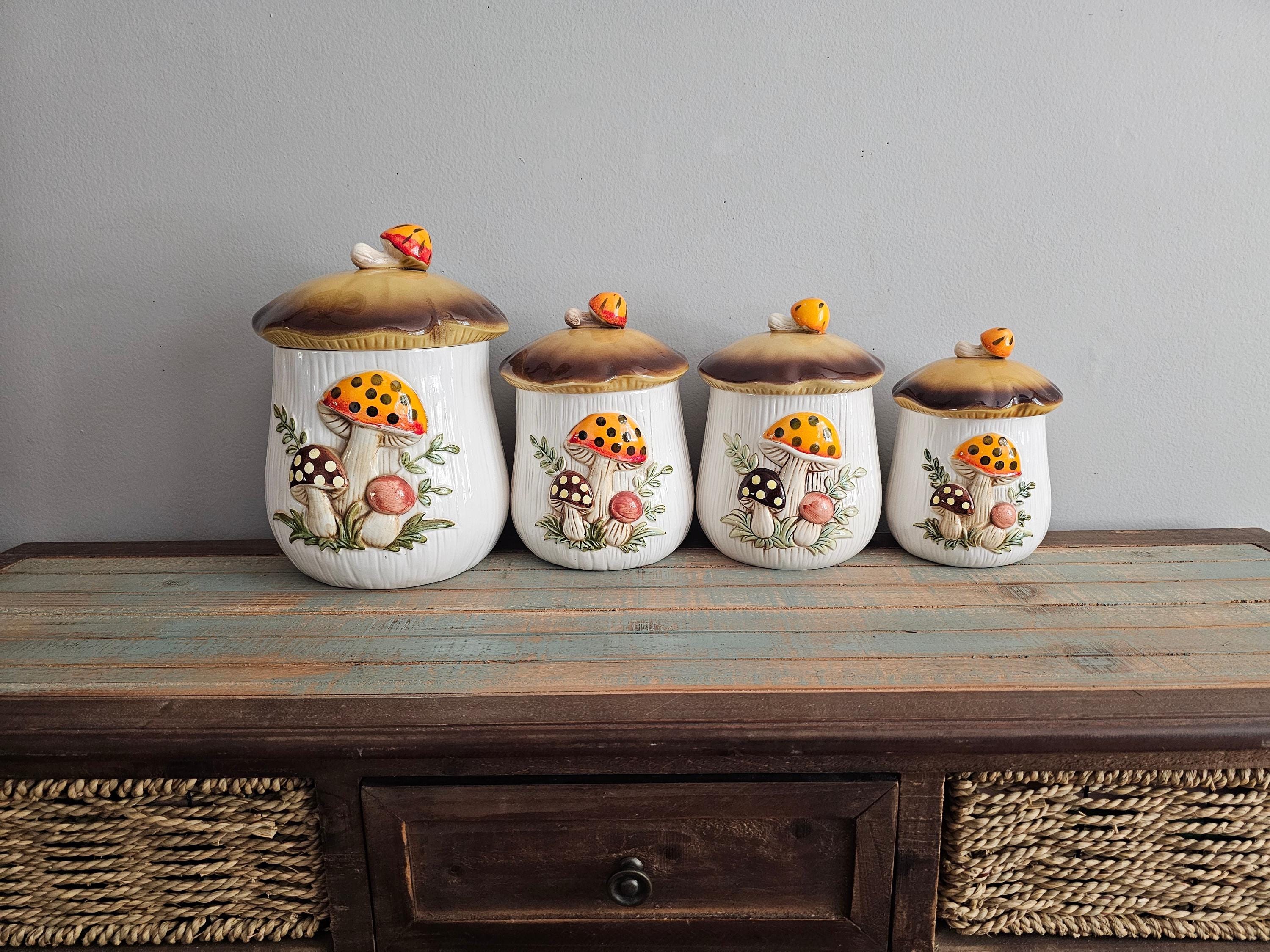 シアーズマッシュルームキャニスターセット Vintage 1978 Merry Mushroom Canisters by Sears, Roebuck & Co - Etsy