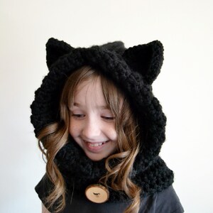 Crochet Black Cat Hoodie – Kids Animal Hat, Hooded Scarf image 5
