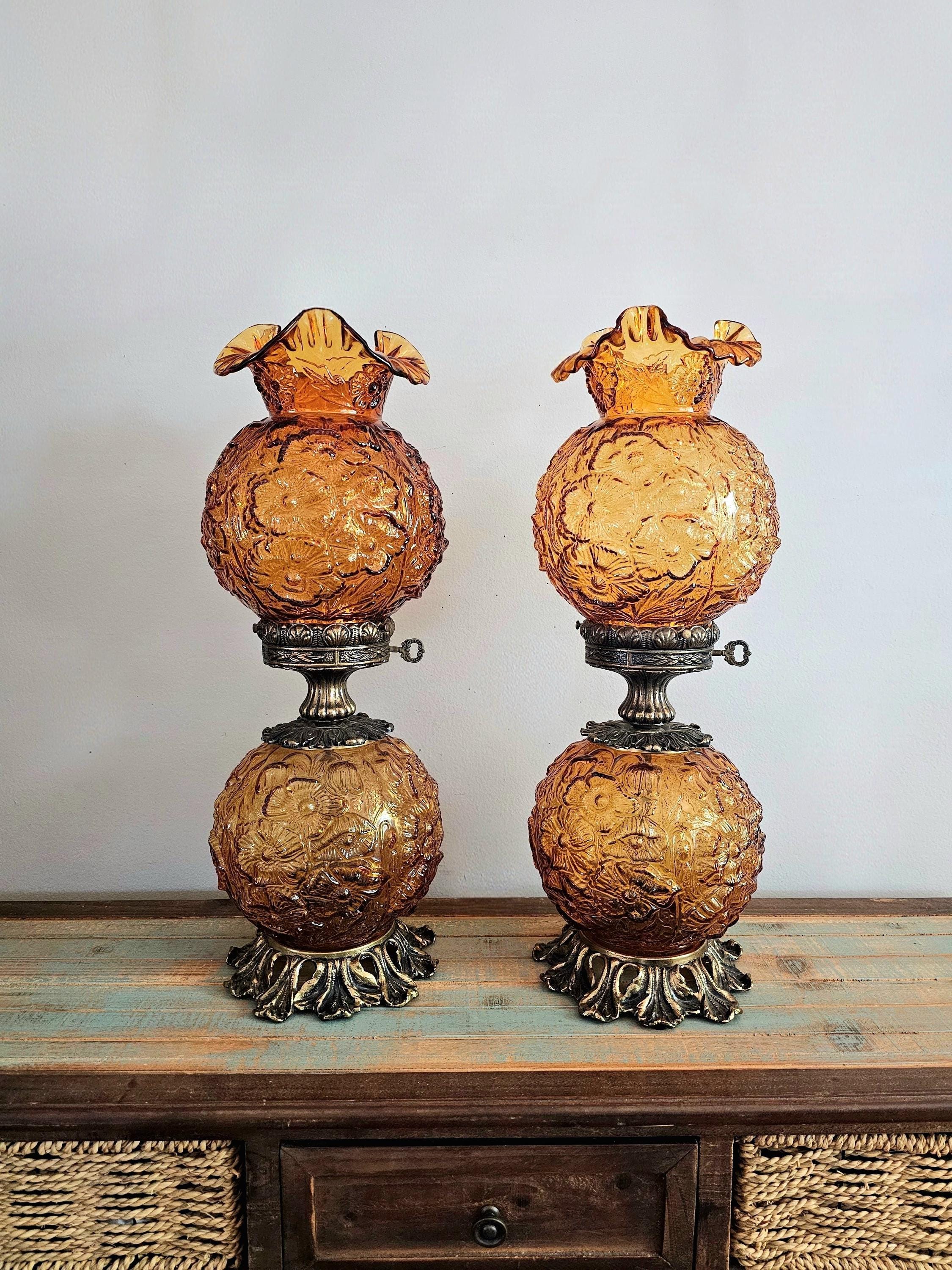 美☆フェントン アンバーリーナ ラッフルシェードランプ Fenton Amber Shade - Etsy