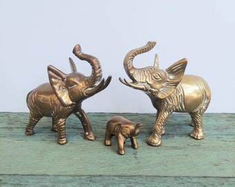 Vintage Solid Brass Elephants - Set of Three