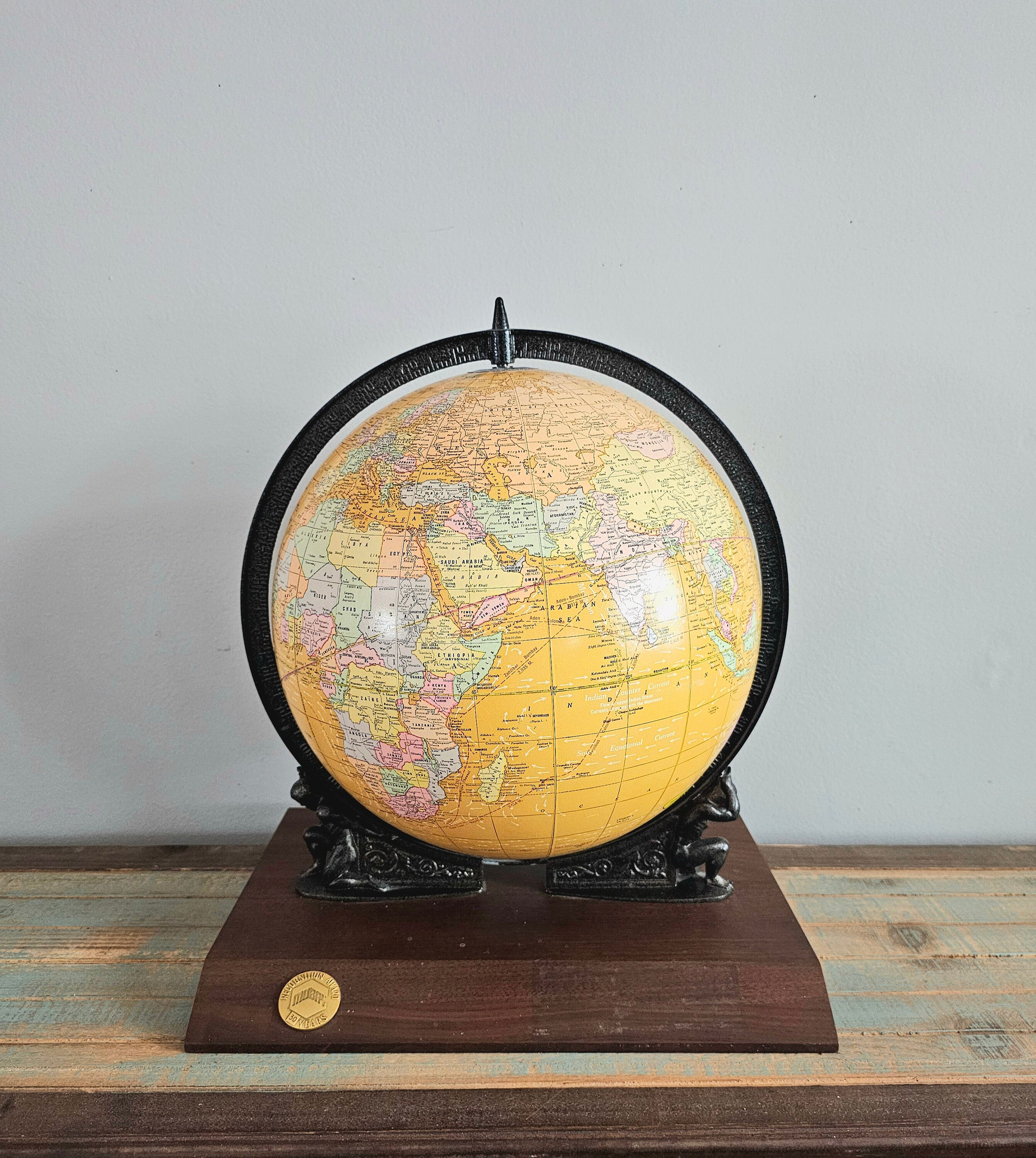 Cram's Imperial World Globe - Atlas Holding Globe Wood Base 12