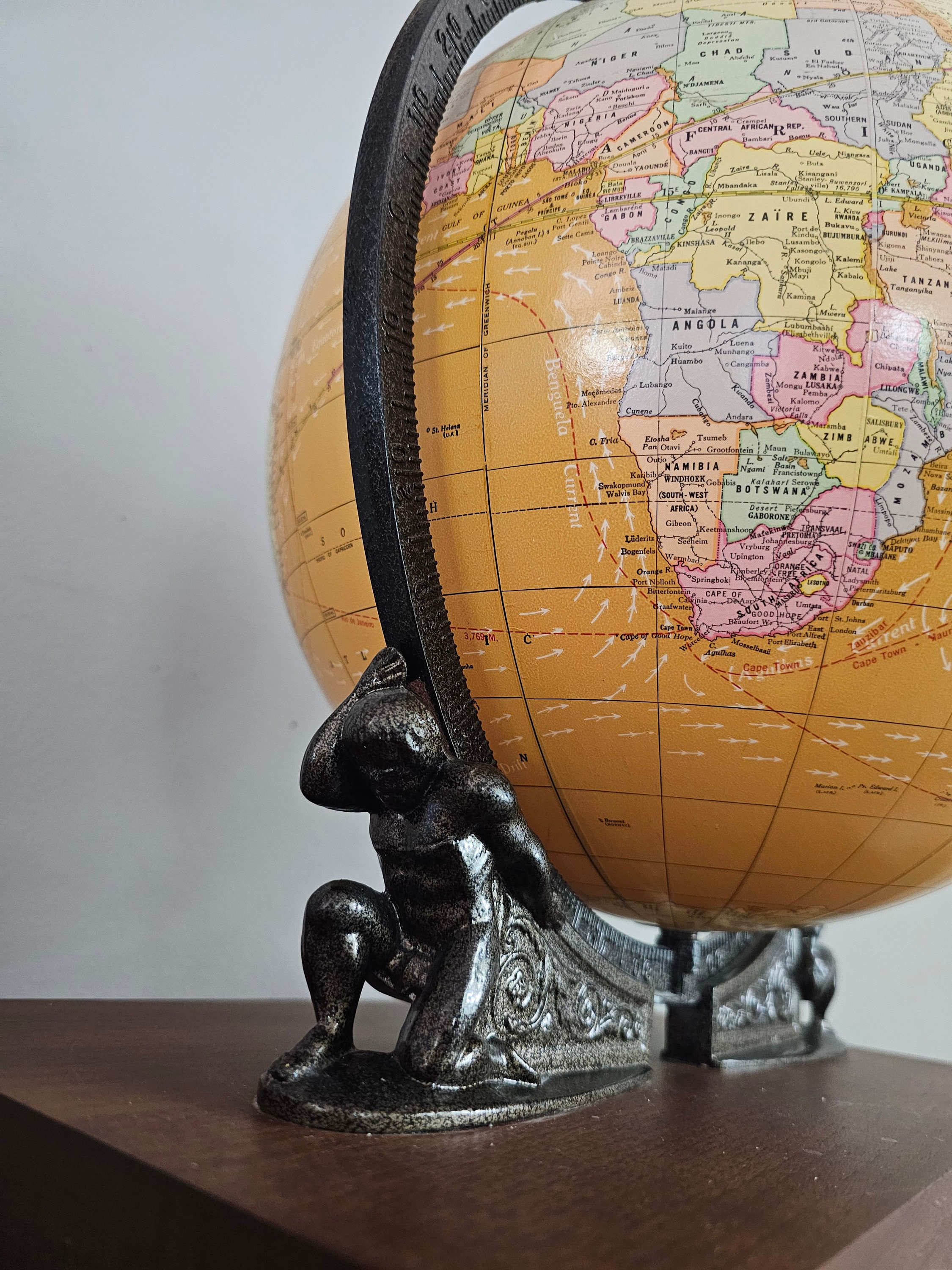 Cram's Imperial World Globe - Atlas Holding Globe Wood Base 12