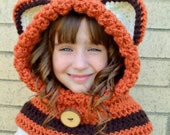 Fox Hat - Fox Hoodie - Fox Cowl - Animal Hat - Hooded Scarf - Crochet Hoodie - Chunky Crochet Hat - Animal Scarf