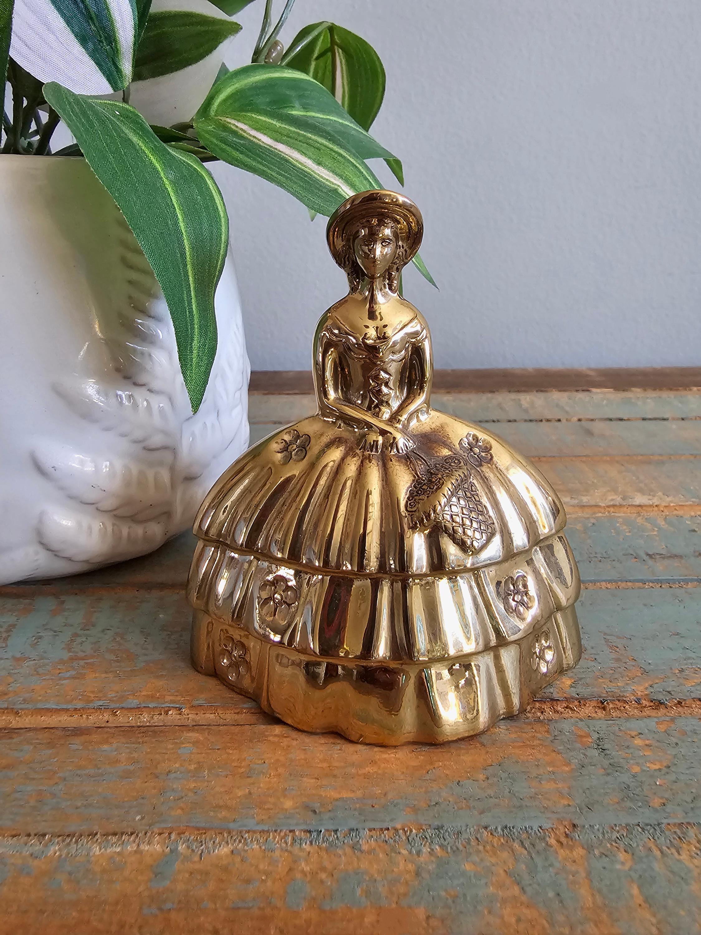 Vintage Brass Southern Belle Dinner Bell – Victorian Lady Figurine