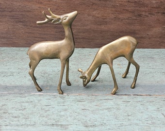Vintage Brass Deer Set - Pair of Two Brass Deer - Vintage Brass