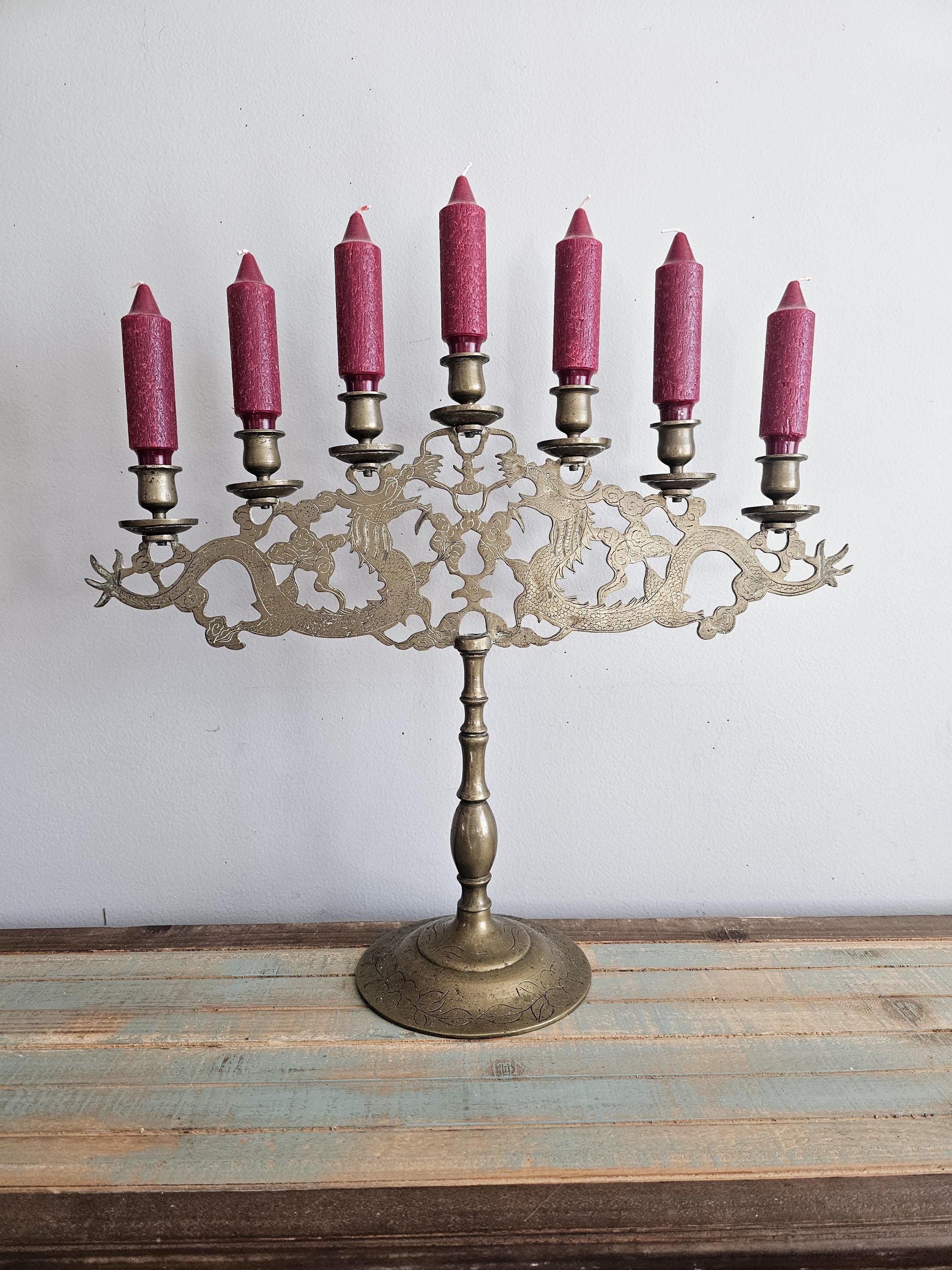 Antique Chinese Brass Dragon Seven-light Candelabra - Brass