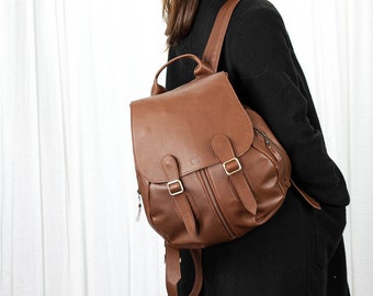 Leather backpack in spicy brown for women, travel backpack pocket bag zipper back bag everyday back bag gift for her - Artemis backpack
