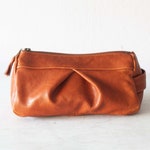 Copper brown leather makeup bag, accessory bag pencil case zipper pouch travel case jewelry case - Estia Bag