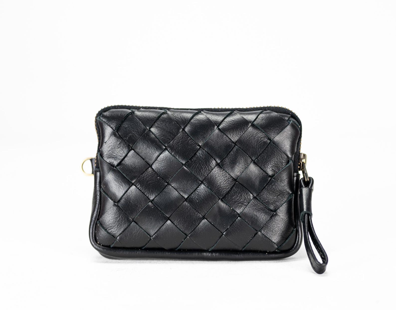 Black Leather Small Wallet, Coin Pouch Zipper Pocket Passport Hand ...