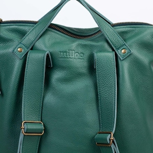 Petrol green backpack in leather, work bag simple backpack bag everyday bag backpack 15 MacBook 13 back bag gift The Minos backpack image 6