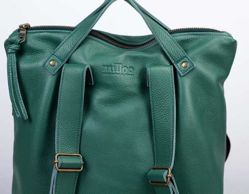 Petrol green backpack in leather, work bag simple backpack bag everyday bag backpack 15 MacBook 13 back bag gift The Minos backpack image 6