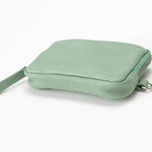 Zipper pouch in mint green leather, coin purse zipper phone case money bag credit card zip purse gift for her The Myrto Zipper pouch image 2