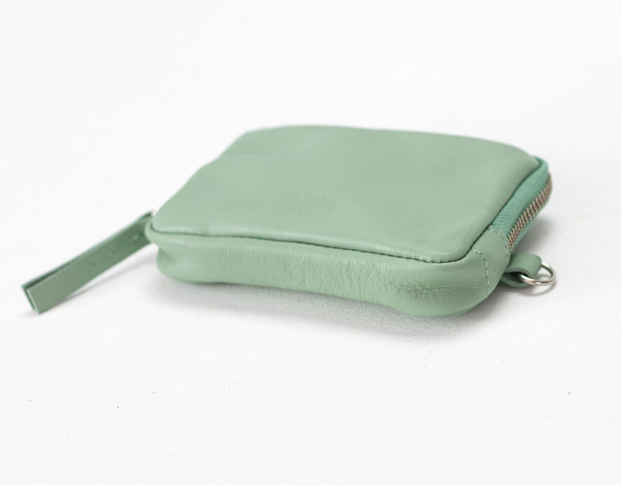 Zipper Pouch in Mint Green Leather, Coin Purse Zipper Phone
