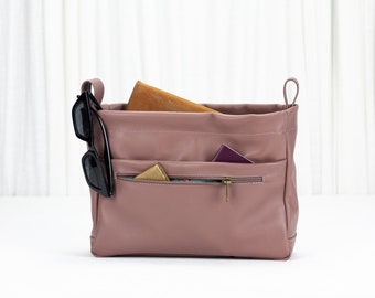 Rosy brown leather bag organizer, purse insert diaper bag organizer large removable bag insert bag insert handbag gift - Bag organizer