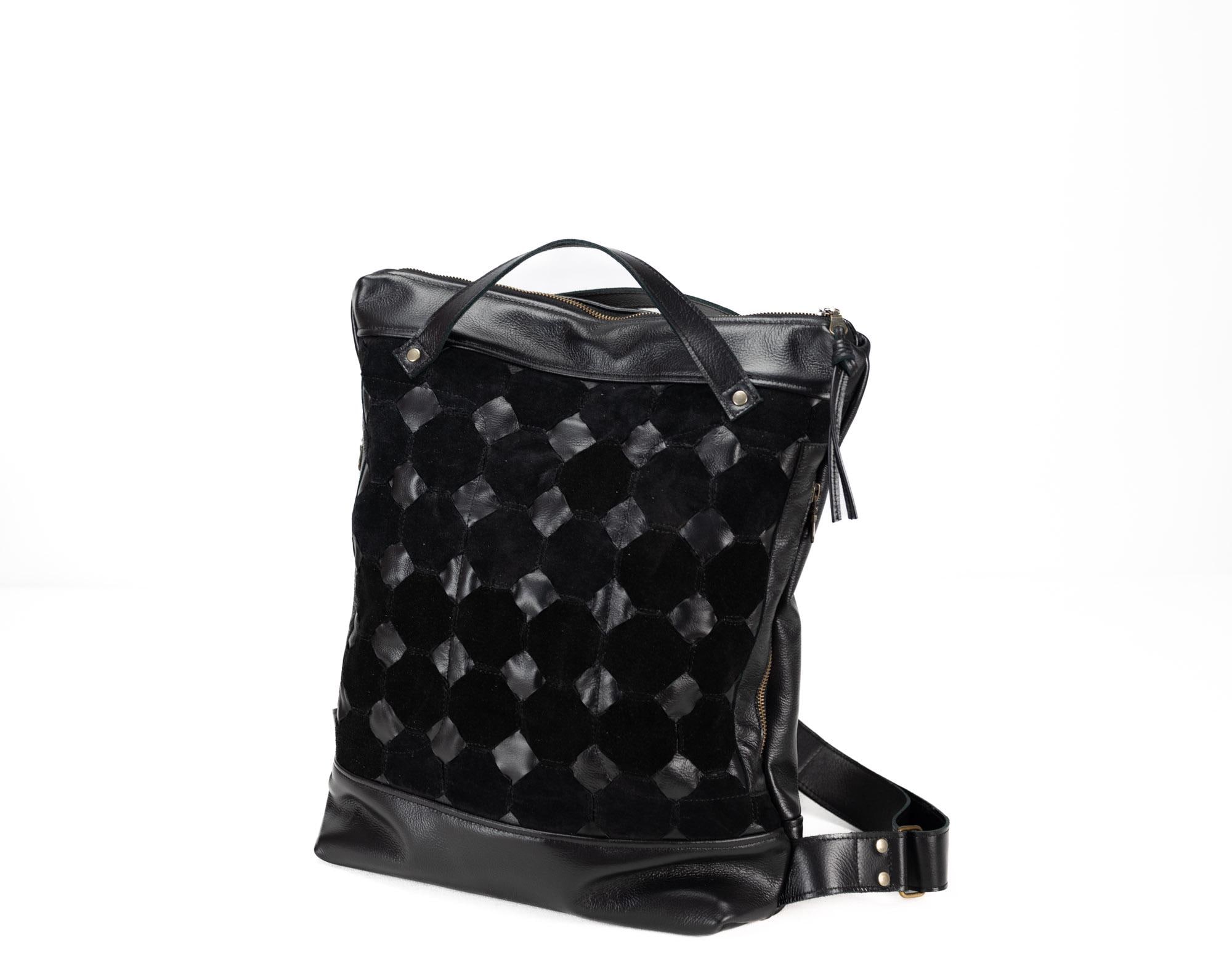 Suede Computer Backpack Black Leather Backpack, Handwoven Suede Laptop Bag – Minimalist Work ...