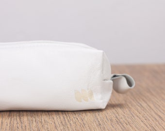 White leather pencil case, rectangular accessory bag purse case glasses markers zipper pouch - The Rec pencil case