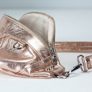 Fanny pack in Silver or Rose gold coated leather, metallic chest bag moon hip bag large waist belt bag mothers day gift Haris fanny pack image 9