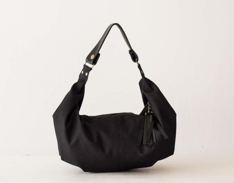 Black Canvas Bag Hobo Purse Everyday Bag Small Shoulder Bag - Etsy