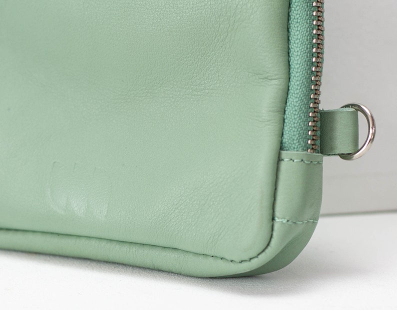 Zipper pouch in mint green leather, coin purse zipper phone case money bag credit card zip purse gift for her The Myrto Zipper pouch image 5