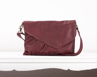 Burgundy leather purse, clutch envelope clutch crossbody bag handbag crossover purse large clutch bag gift for wife - Erato clutch