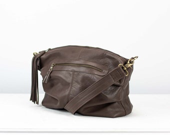 Terra brown leather crossbody satchel bag, everyday messenger purse handbag bag shoulder bag crossover bag - Ariadne bag