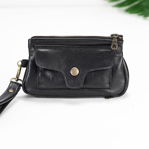 Wristlet leather wallet in black, phone zipper clutch, womens travel passport pouch, zip phone wallet case - Thalia Wallet image 6