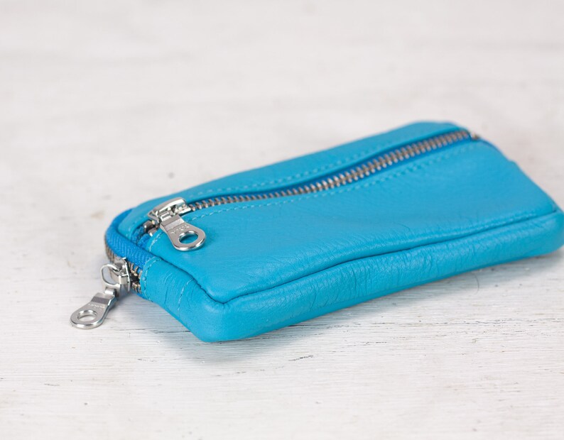 Light blue leather front pocket wallet, coin pouch zipper wallet phone case money bag iPhone case credit card gift The Antheia Zipper pouch image 7