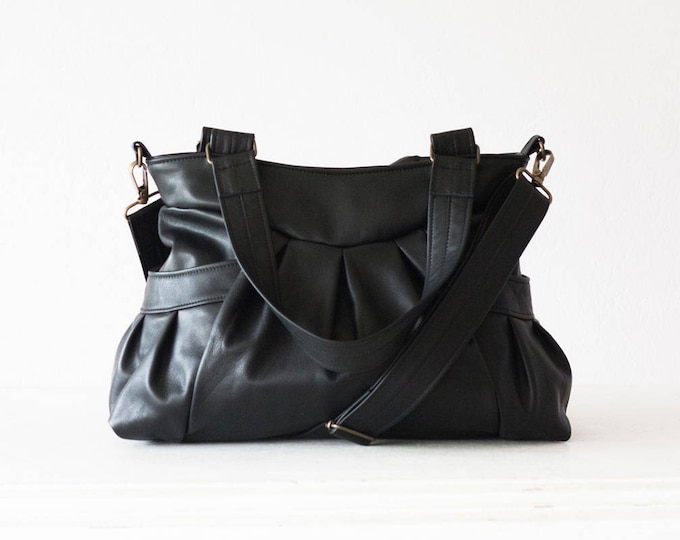 Leather Convertible Bag in Black, Over Shoulder Bag Crossbody Messenger Bag Purse Crossover