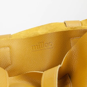 Yellow soft leather tote bag, raw edge leather purse shopper bag shoulder womens large market bag unlined leather tote Calisto bag image 6