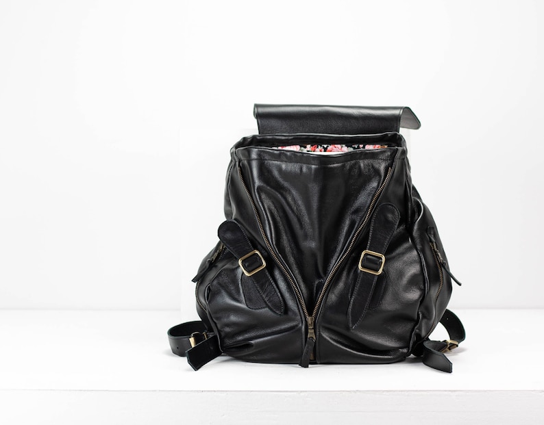 Black leather backpack, travel backpack pocket backpack back bag women laptop daypack knapsack everyday large gift for her Artemis backpack image 7