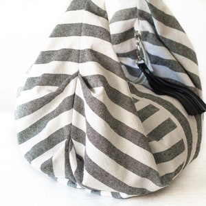 Hobo bag in stripe canvas and leather, boho style slouchy purse handbag cotton summer purse everyday purse gift for her Mini Kallia bag image 5