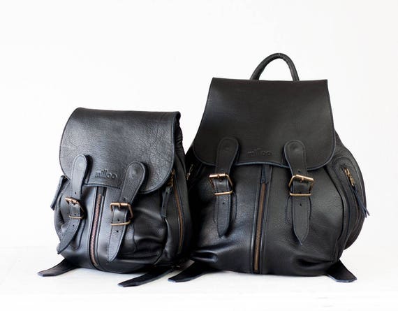 soft black leather backpack