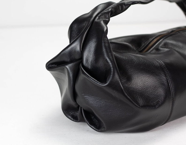 Black leather hobo bag, shoulder purse small shoulder bag hobo purse black bag everyday purse gift for her zipper purse Mini Kallia bag image 3