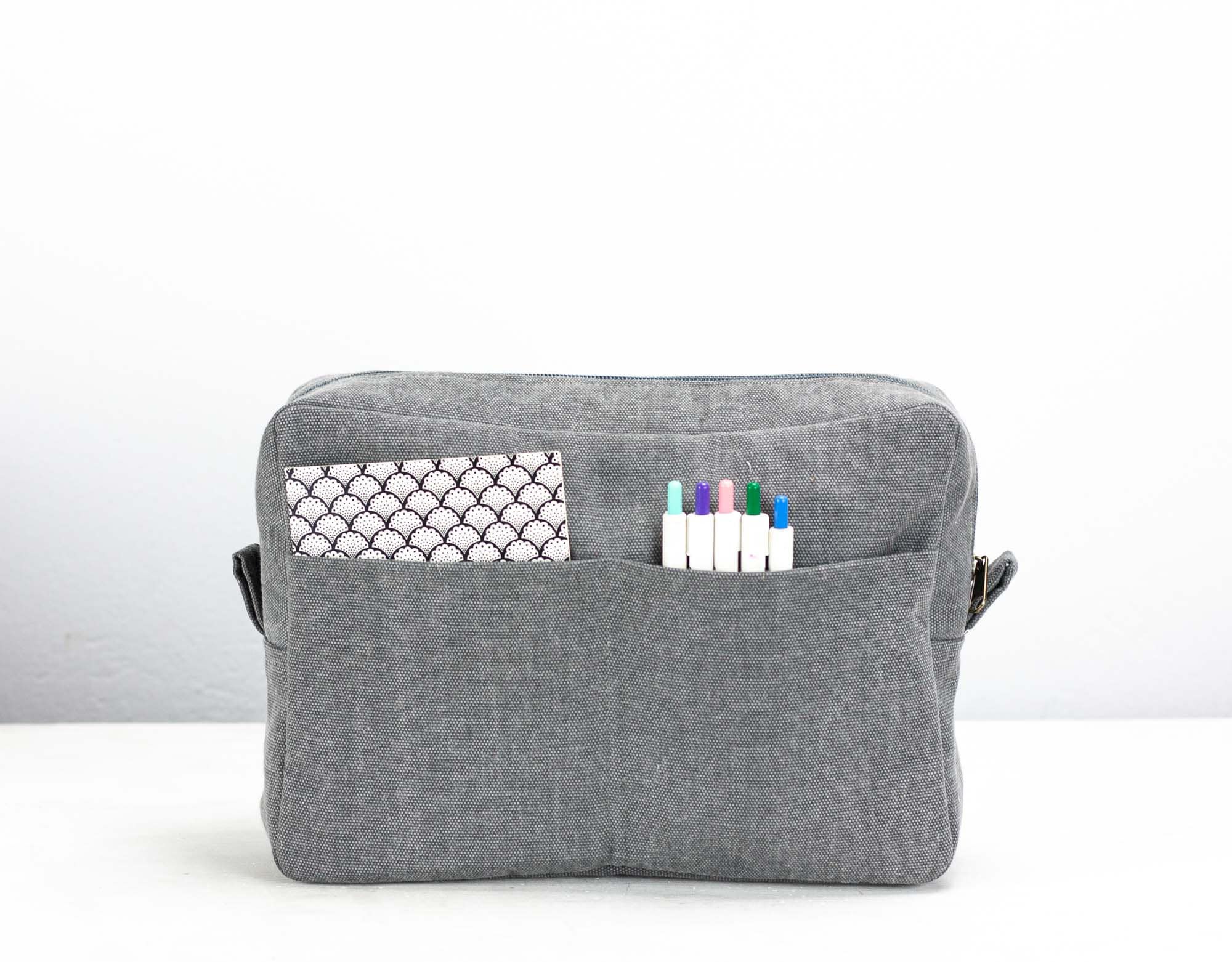 Grey Cotton Canvas Bag Organizer Purse Insert Diaper Bag 