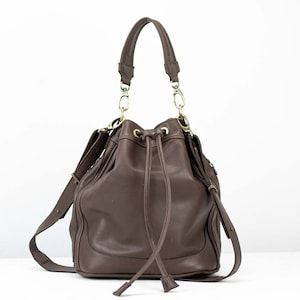 Terra brown leather bucket bag, drawstring bag medium purse womens cinch bag  crossbody messenger bag crossover small purse - Danae bag