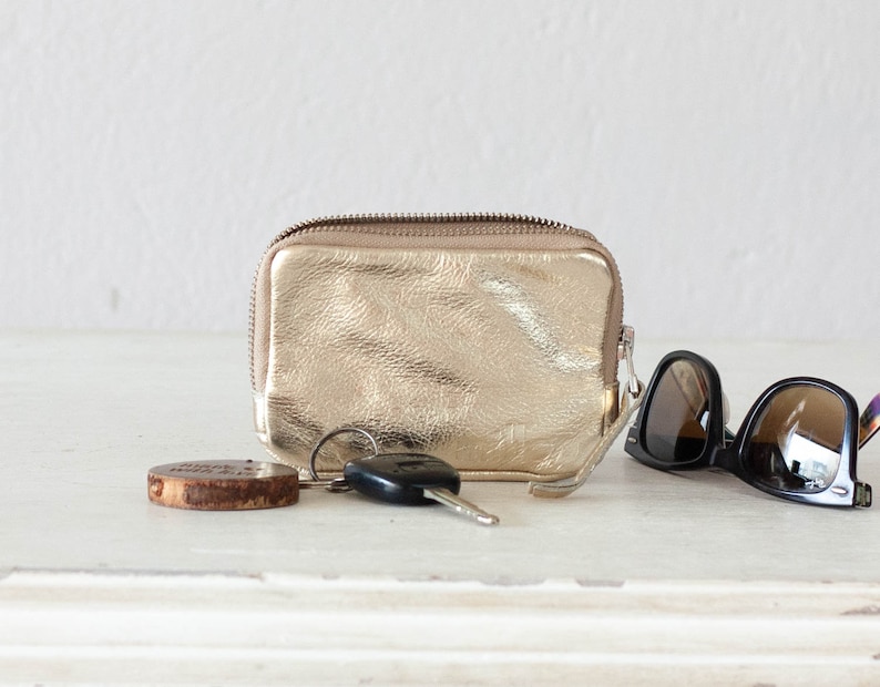 coin purse zipper phone case money bag credit card purse Zipper phone case gold and silver coated leather The Myrto Zipper pouch