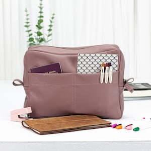 Organizador de bolso de cuero marrón rosado, organizador de bolso de pañales con inserto de bolso grande extraíble, bolso de mano, regalo para ella - Organizador Ydra