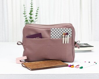 Rosy brown leather bag organizer, purse insert diaper bag organizer large removable bag insert bag handbag gift for her - Ydra organizer