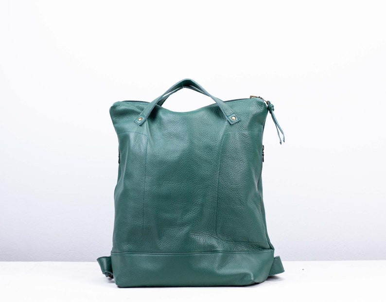 Petrol green backpack in leather, work bag simple backpack bag everyday bag backpack 15 MacBook 13 back bag gift The Minos backpack image 7