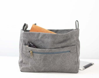 Grauer Canvas Taschenorganizer, Geldbörse Windelbeutel Organizer große herausnehmbarer Tascheneinsatz Tascheneinsatz Handtasche Geschenk für Lehrer - Taschenorganizer