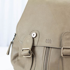 Leather backpack in khaki green for women, travel backpack pocket bag mini gift for her back bag everyday back purse - Artemis backpack image 5