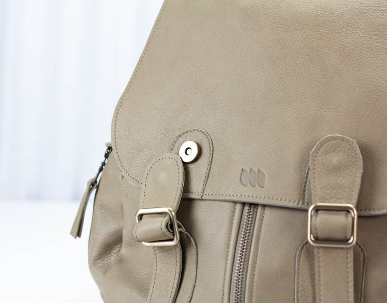 Leather backpack in khaki green for women, travel backpack pocket bag mini gift for her back bag everyday back purse - Artemis backpack image 5