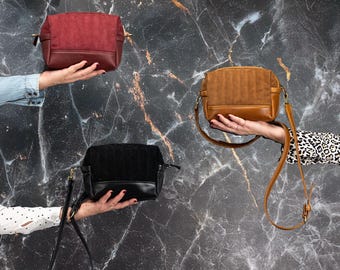Quilted Leather and Suede Crossbody Bag – Small Adjustable Shoulder Purse or Clutch – Calliope Purse