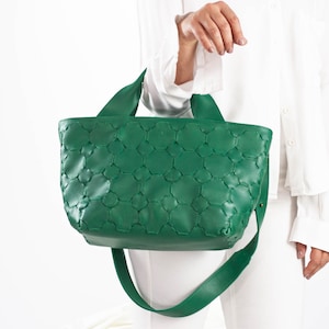 Cartera de cuero tejida a mano en piel verde jade, bolso de hombro para mujer, bolso bandolera con cremallera, regalo para esposa - Monedero Helon