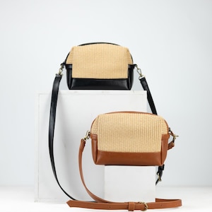 Petit sac à main en cuir et rotin - Sac à bandoulière, sac à main, bandoulière réglable, bandoulière, bandoulière ou pochette - Le porte-monnaie Calliope