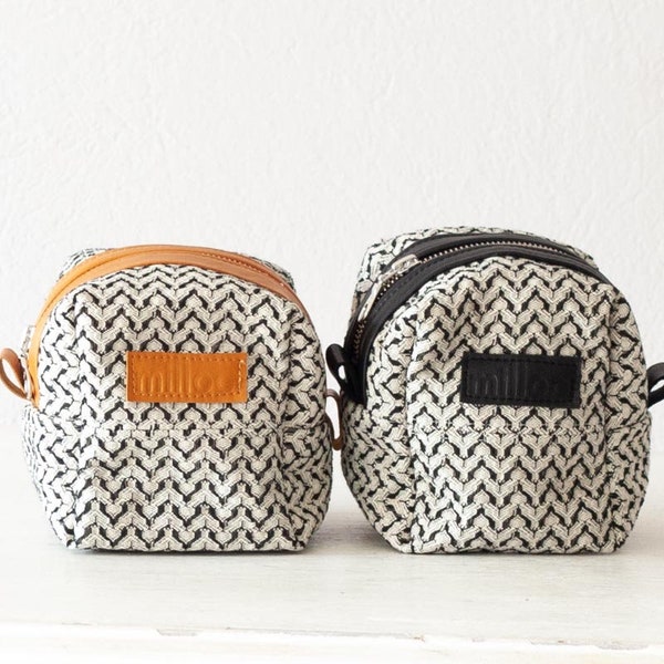 Patterned cotton makeup case with leather, cosmetic bag vanity storage bridemaids gift baby accessory bag beauty makeup case - Cube