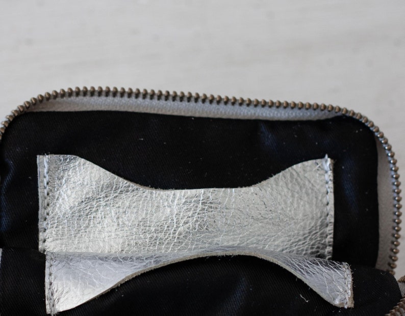 coin purse zipper phone case money bag credit card purse Zipper phone case gold and silver coated leather The Myrto Zipper pouch