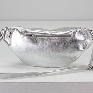 Fanny pack in Silver or Rose gold coated leather, metallic chest bag moon hip bag large waist belt bag mothers day gift Haris fanny pack Silver