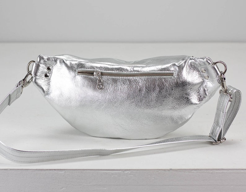 Fanny pack in Silver or Rose gold coated leather, metallic chest bag moon hip bag large waist belt bag mothers day gift Haris fanny pack Silver